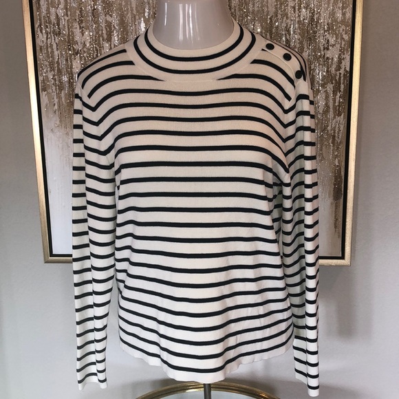 WHITE HOUSE BLACK MARKET STRIPED MOCK NECK SWEATER - Picture 4 of 11